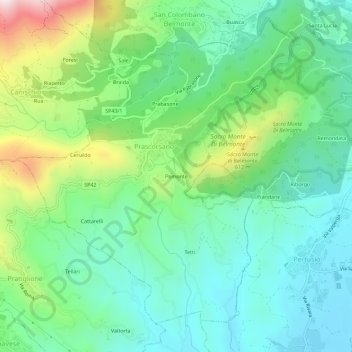 Mapa topográfico Pemonte, altitude, relevo