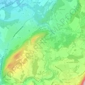 Mapa topográfico Château-Vieux, altitude, relevo