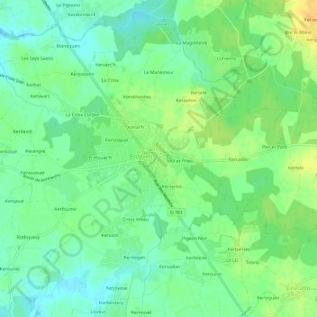 Mapa topográfico Botlann, altitude, relevo