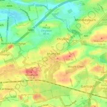 Mapa topográfico Muirhead, altitude, relevo