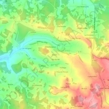 Mapa topográfico Royere, altitude, relevo