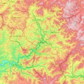 Mapa topográfico Siegen, altitude, relevo