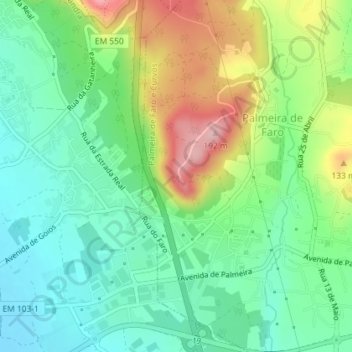 Mapa topográfico Miradouro do Monte de Faro, altitude, relevo