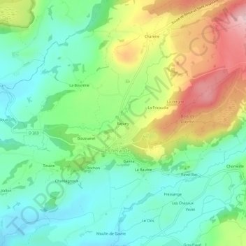 Mapa topográfico Bajuny, altitude, relevo