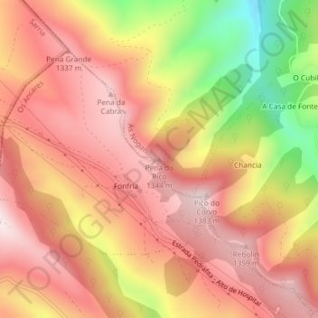 Mapa topográfico Pena do Pico, altitude, relevo
