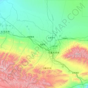 Mapa topográfico Changji, altitude, relevo