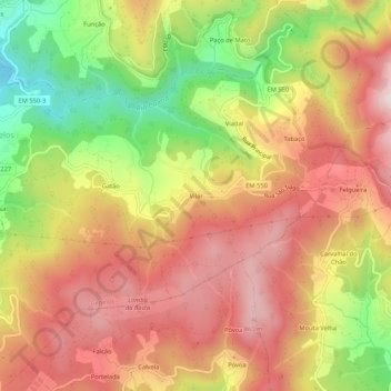 Mapa topográfico Vilar, altitude, relevo