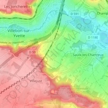 Mapa topográfico Villiers, altitude, relevo