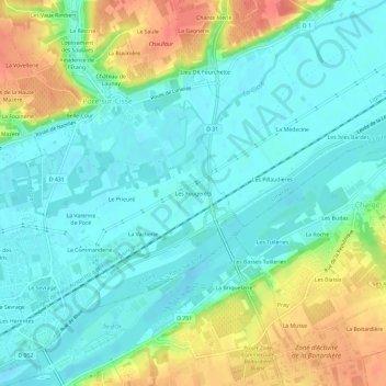 Mapa topográfico Les Fougerêts, altitude, relevo