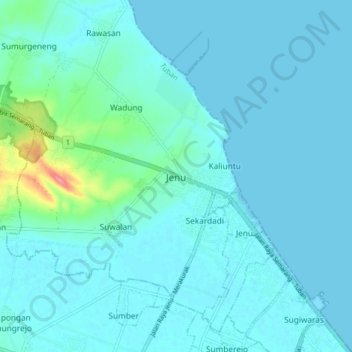 Mapa topográfico Jenu, altitude, relevo
