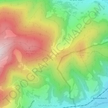 Mapa topográfico Col du Sattel, altitude, relevo