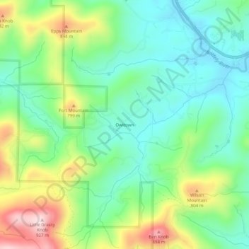 Mapa topográfico Owltown, altitude, relevo