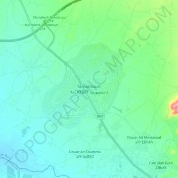 Mapa topográfico Tamansourt, altitude, relevo