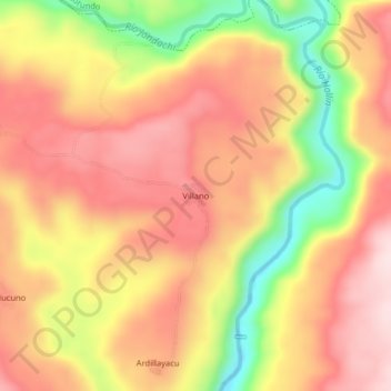Mapa topográfico Villano, altitude, relevo