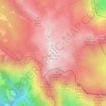 Mapa topográfico Cima Palon, altitude, relevo