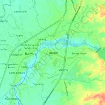 Mapa topográfico Bustos, altitude, relevo