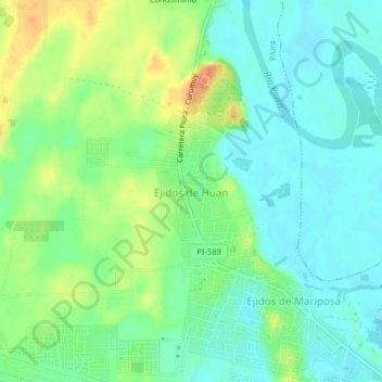 Mapa topográfico Ejidos de Huan, altitude, relevo