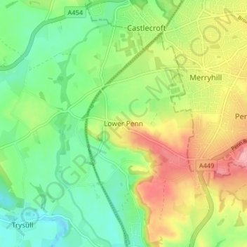 Mapa topográfico Lower Penn, altitude, relevo