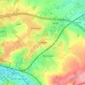 Mapa topográfico Termaar, altitude, relevo