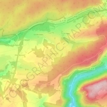 Mapa topográfico Les Étangs, altitude, relevo