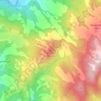 Mapa topográfico Monte Santa Lucia, altitude, relevo