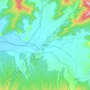 Mapa topográfico Katari, altitude, relevo