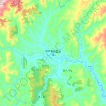 Mapa topográfico 可乐彝族苗族乡, altitude, relevo