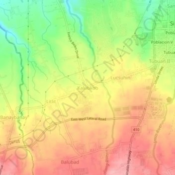 Mapa topográfico Kalubkob, altitude, relevo