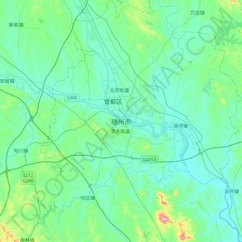 Mapa topográfico Suizhou, altitude, relevo