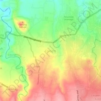Mapa topográfico Cijujung, altitude, relevo