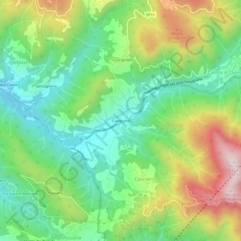 Mapa topográfico Codiponte, altitude, relevo