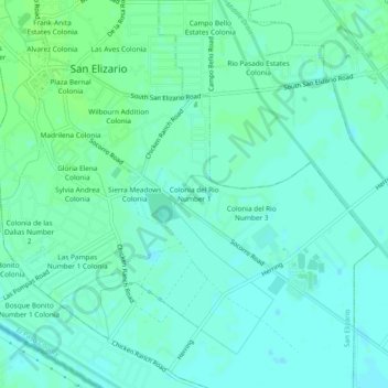 Mapa topográfico Colonia del Rio Number 1, altitude, relevo
