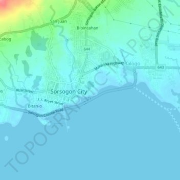 Mapa topográfico Sampaloc, altitude, relevo