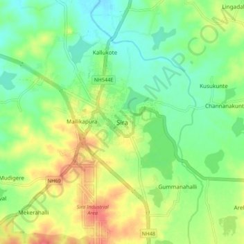 Mapa topográfico Sira, altitude, relevo