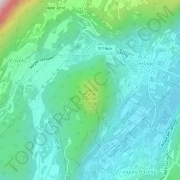 Mapa topográfico Monte Mezzana, altitude, relevo