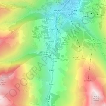Mapa topográfico Les Verneys, altitude, relevo