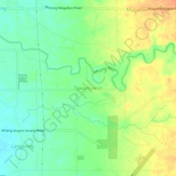 Mapa topográfico Tawantawan, altitude, relevo