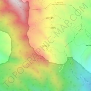Mapa topográfico Tobalu, altitude, relevo