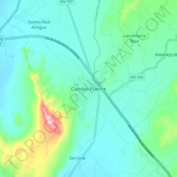 Mapa topográfico Cambio Puente, altitude, relevo
