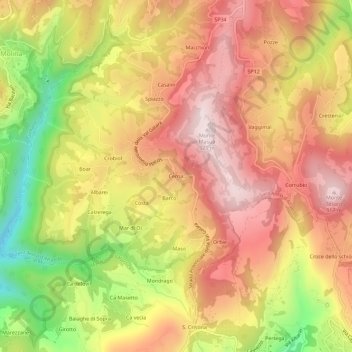 Mapa topográfico Cerna, altitude, relevo