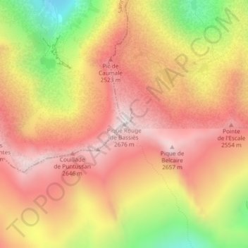 Mapa topográfico Pique Rouge de Bassiès, altitude, relevo