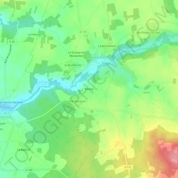 Mapa topográfico Brenne, altitude, relevo
