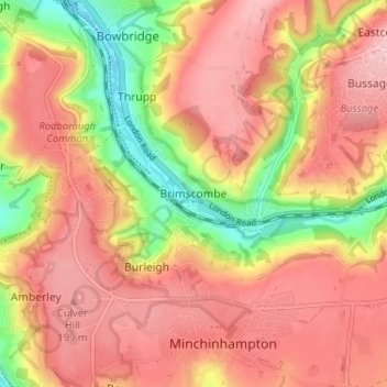 Mapa topográfico Brimscombe, altitude, relevo