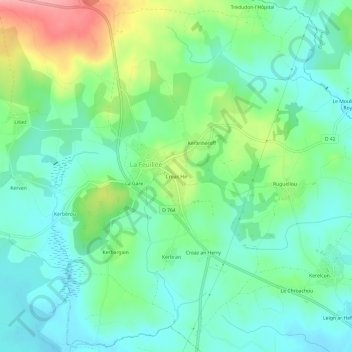 Mapa topográfico Croas Hir, altitude, relevo