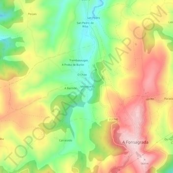 Mapa topográfico Milladoiro, altitude, relevo