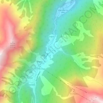 Mapa topográfico Ghigo di Prali, altitude, relevo