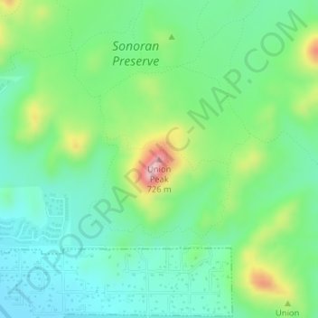 Mapa topográfico Union Peak, altitude, relevo