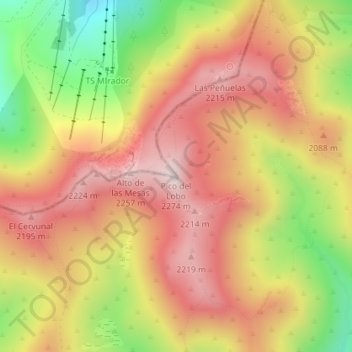 Mapa topográfico Pico del Lobo, altitude, relevo