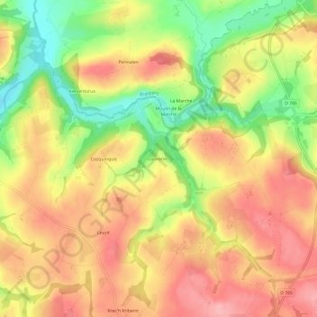 Mapa topográfico Lanvorien, altitude, relevo