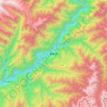 Mapa topográfico 墨脱县, altitude, relevo